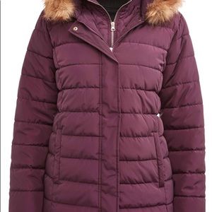 Time and Tru Women's Coat with Faux Fur Hood XS
